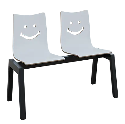 SMILE 2, dřevěná lavice do čekárny, 2-sedák, bílá, kostra černá